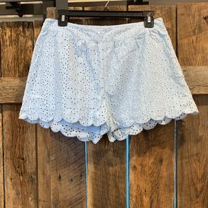 Light blue crochet scalloped shorts